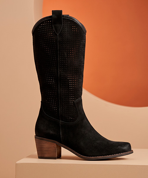 Botas largas texanas Freya color negro para mujer